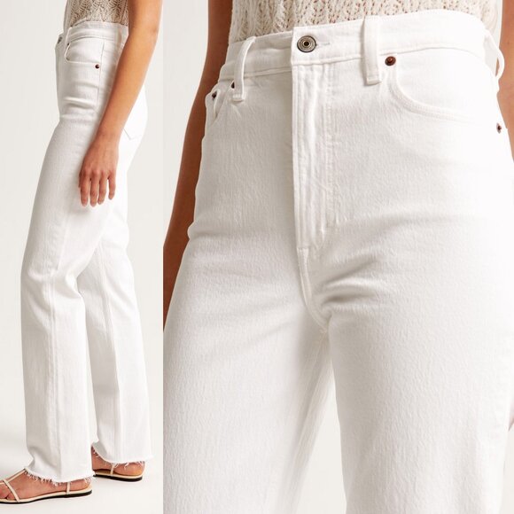 Abercrombie & Fitch Women's White Straight Leg Jeans - Picture 3 of 16